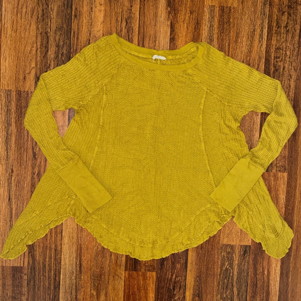 Jane and Delancey Womens Mustard Yellow Waffle Knit Thumbhole Top Large